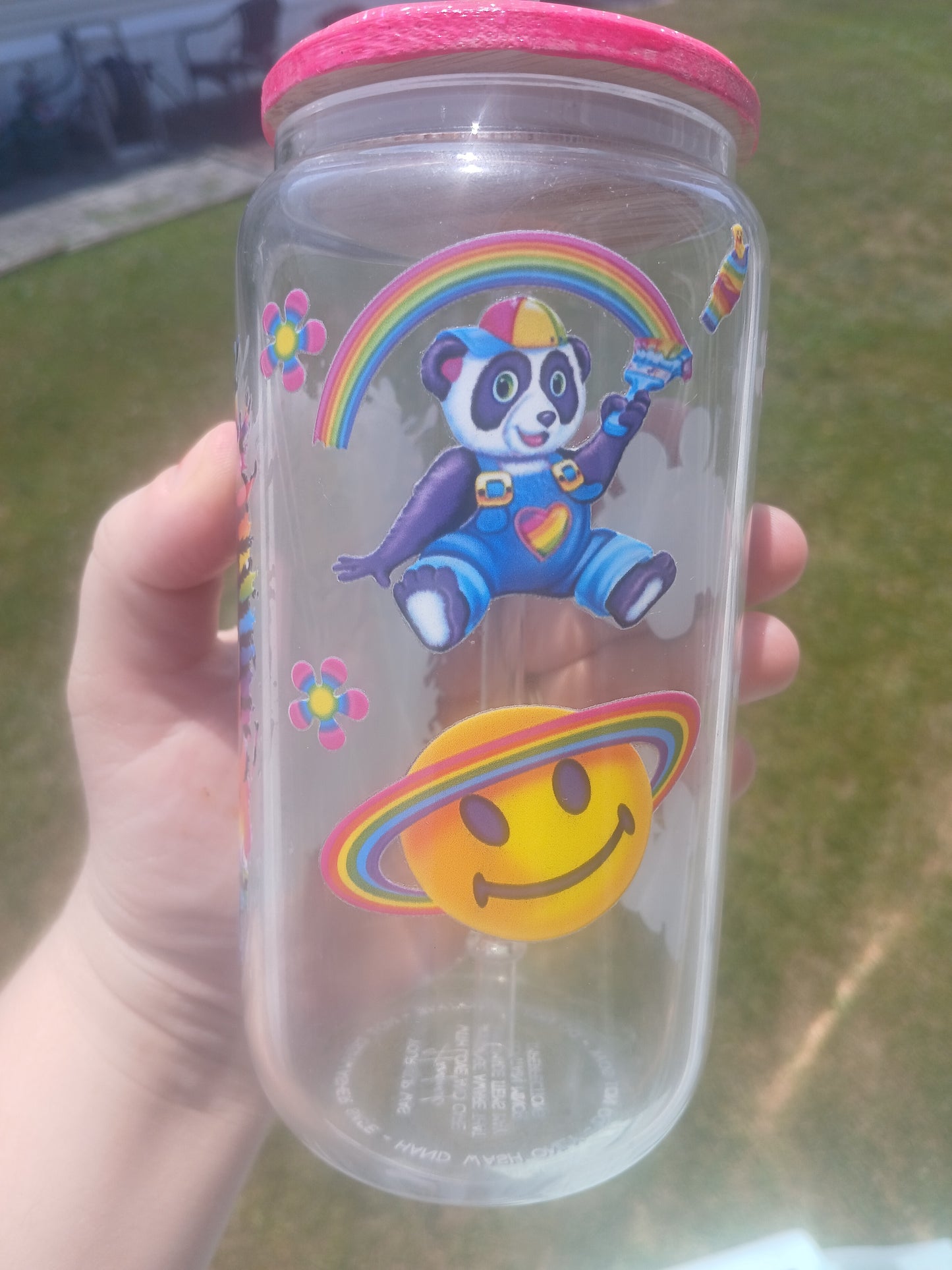 Lisa Frank 16 oz Glass can with custom lid