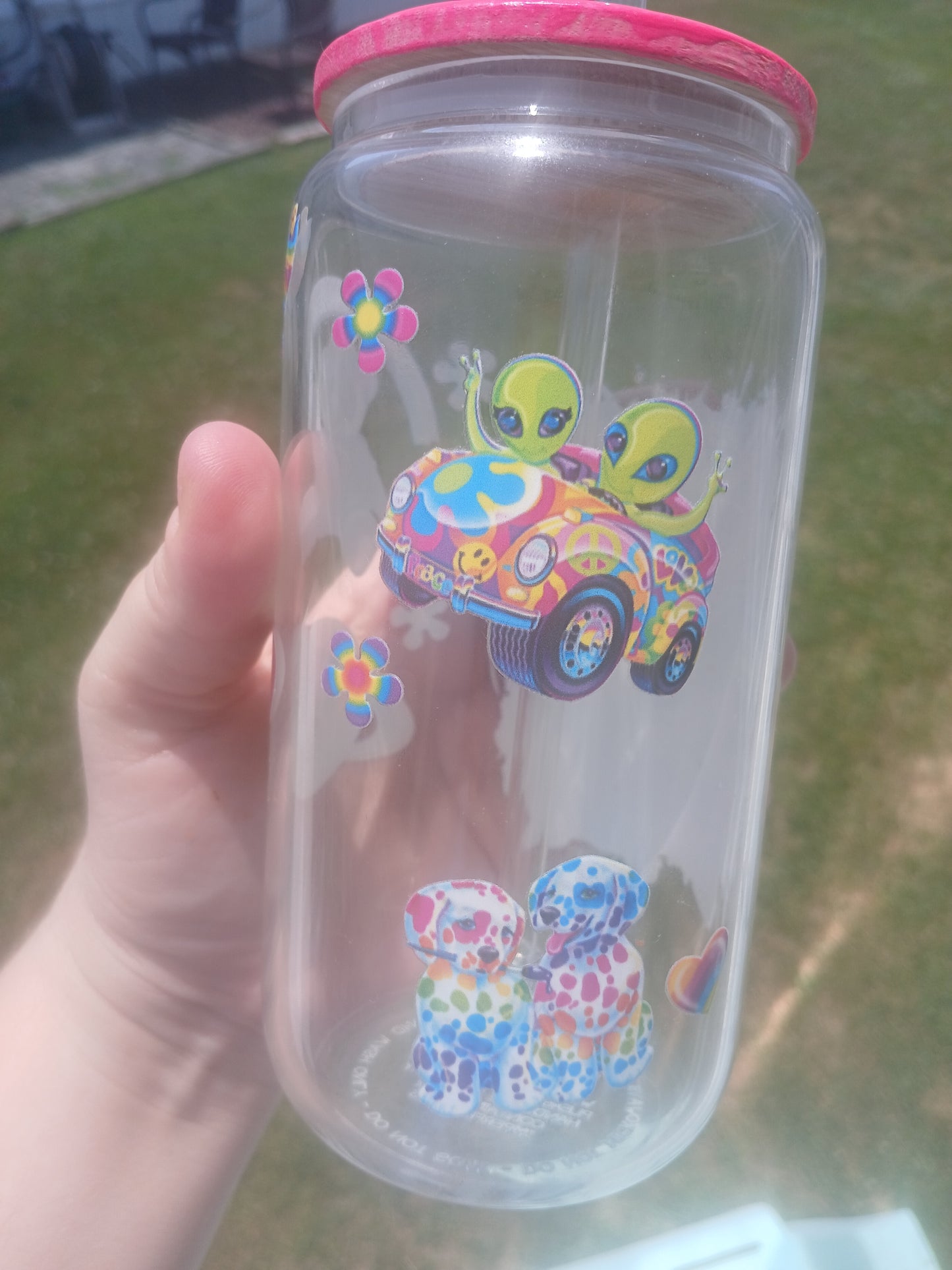 Lisa Frank 16 oz Glass can with custom lid