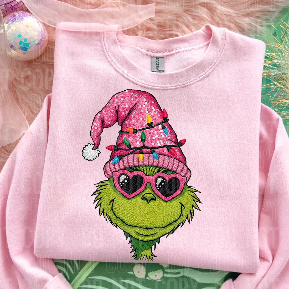 Pink Christmas Lights Green Man Crewneck Sweatshirt