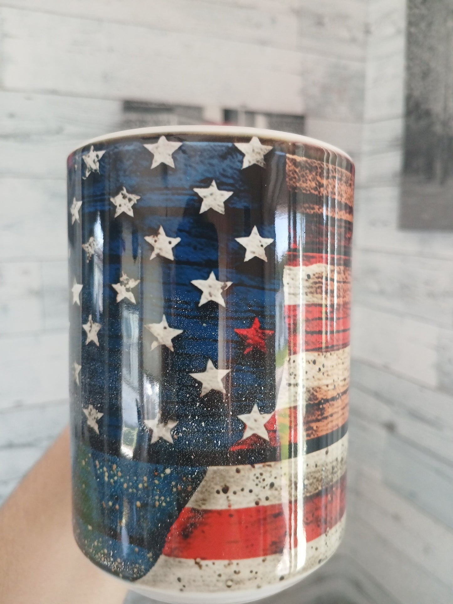 15 oz Patriotic American Flag Ceramic Mug