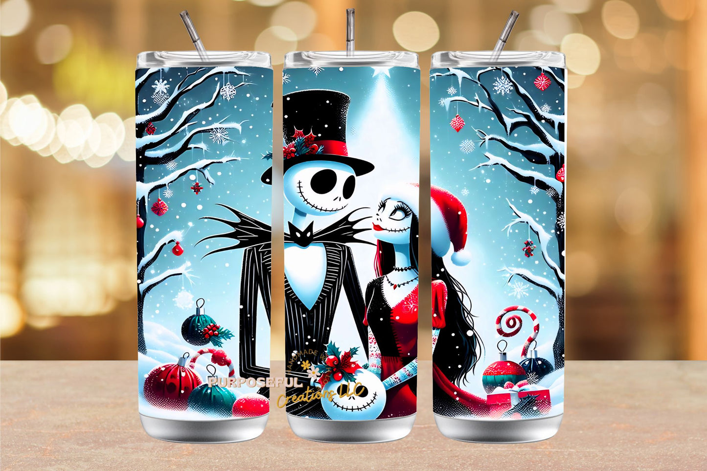 Jack & Sally Christmas themed 20 oz tumbler