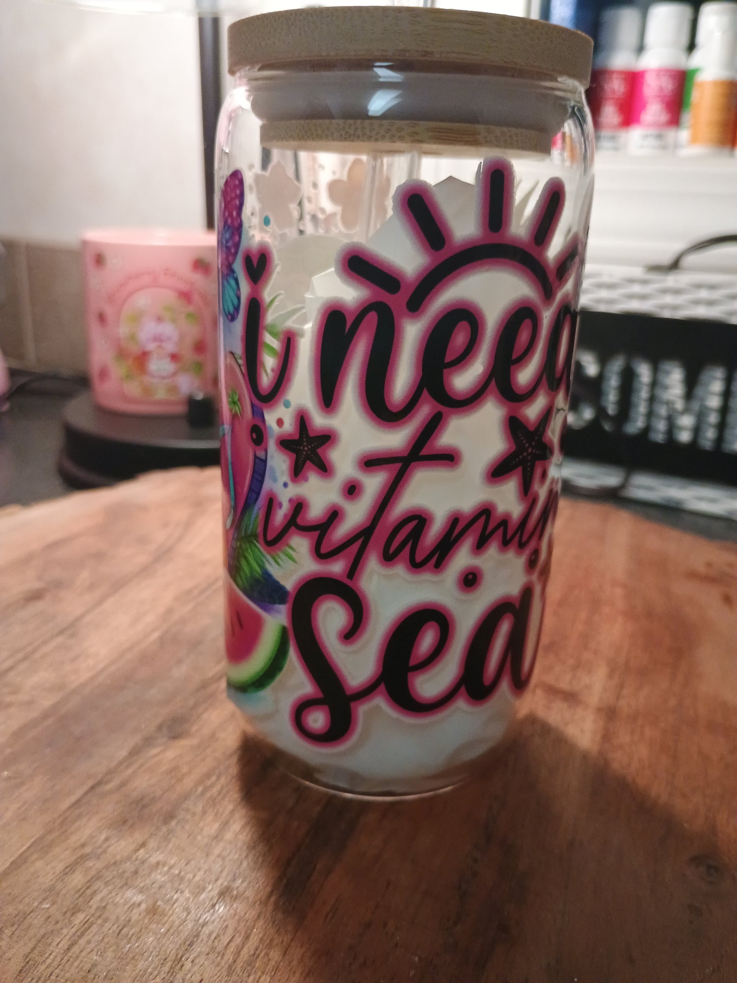 I need vitamin sea cute turtle glass can
