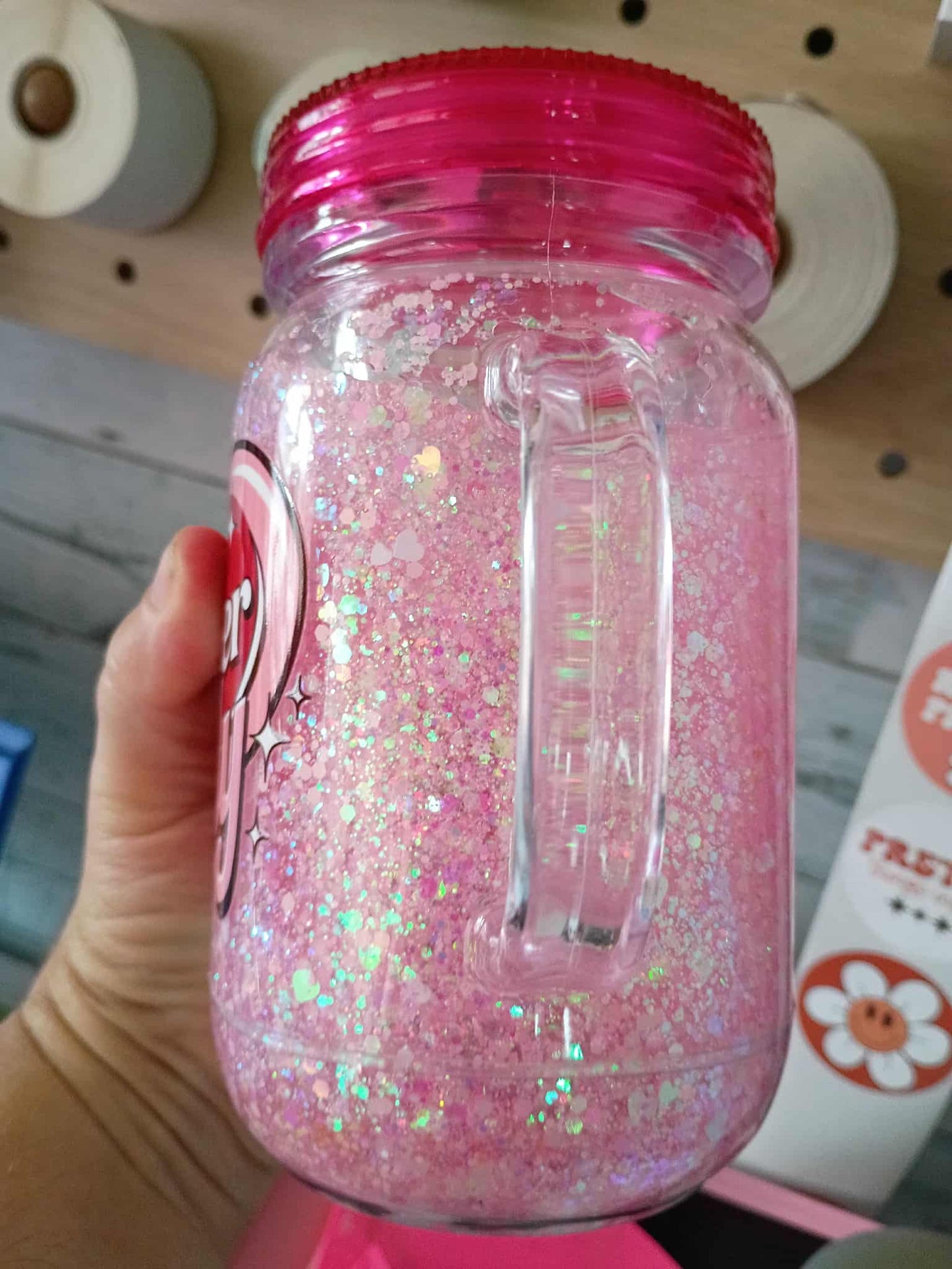 Dr. Pepper Girly Glitter Mason Jar Cup with Handle