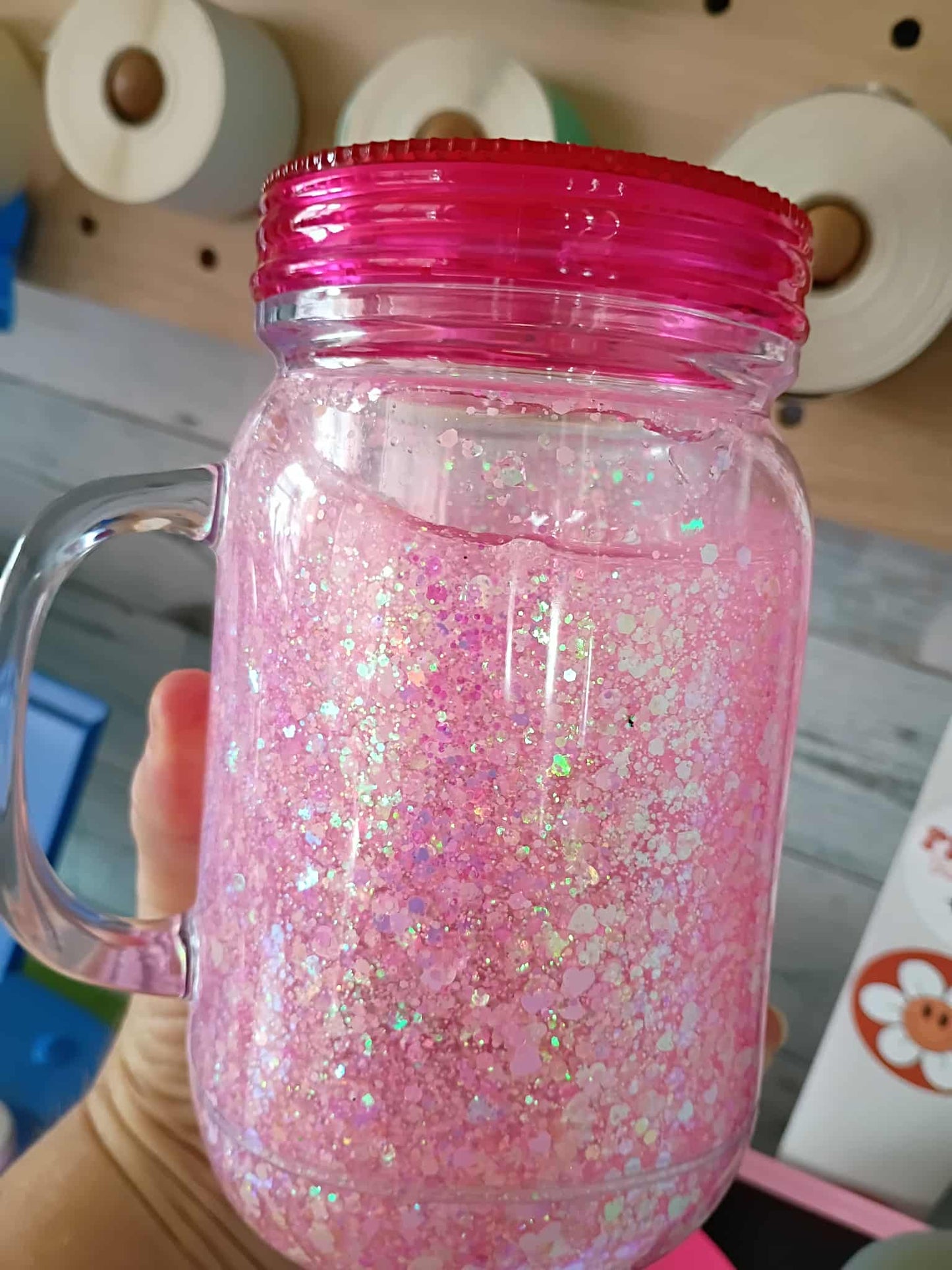 Dr. Pepper Girly Glitter Mason Jar Cup with Handle