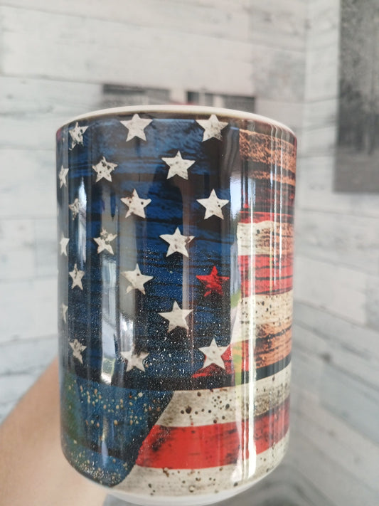 15 oz Patriotic American Flag Ceramic Mug