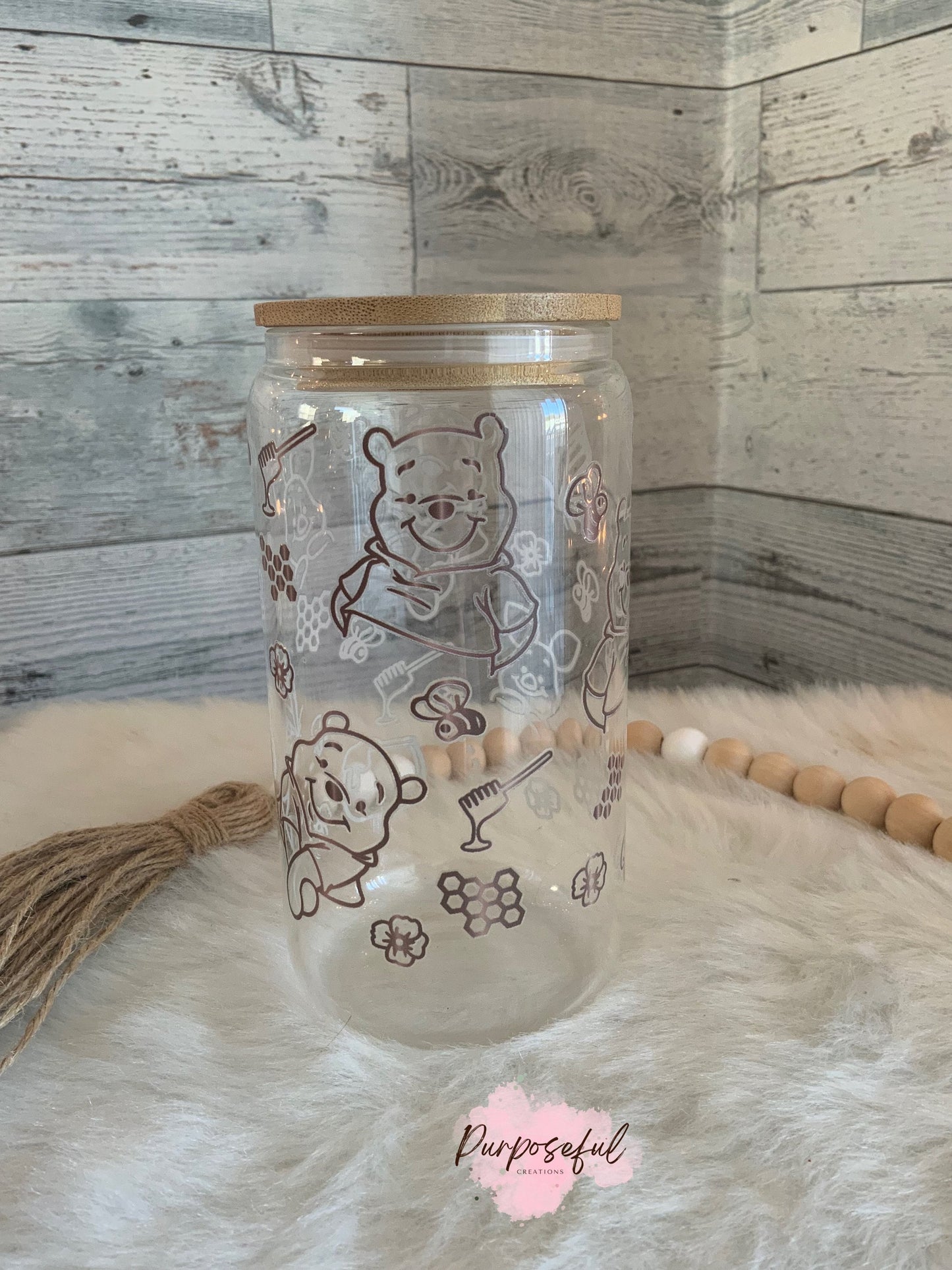 Cartoon bear and friends Glass can. Best friend gift. Honey Bear. Baby shower gift. Ready to ship. Glass can.