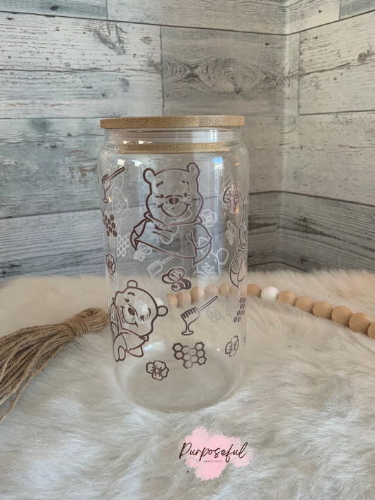 Cartoon bear and friends Glass can. Best friend gift. Honey Bear. Baby shower gift. Ready to ship. Glass can.