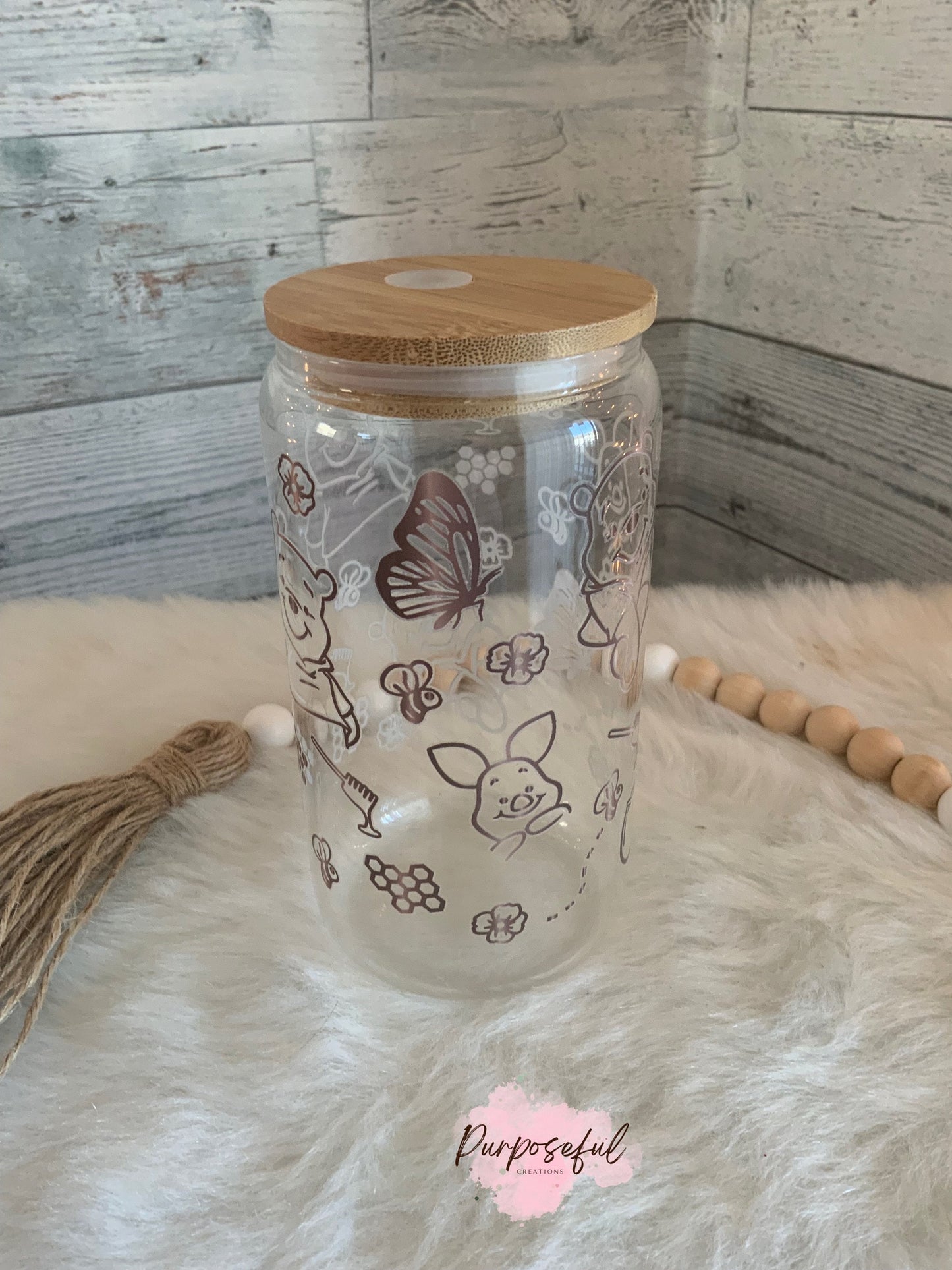 Cartoon bear and friends Glass can. Best friend gift. Honey Bear. Baby shower gift. Ready to ship. Glass can.