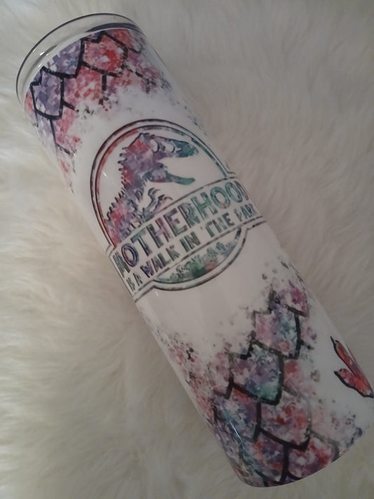 Motherhood a walk in the park 20 oz tumbler.