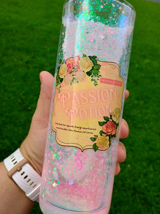 Passion potion pink 🩷 glittered snowglobe glass tumbler