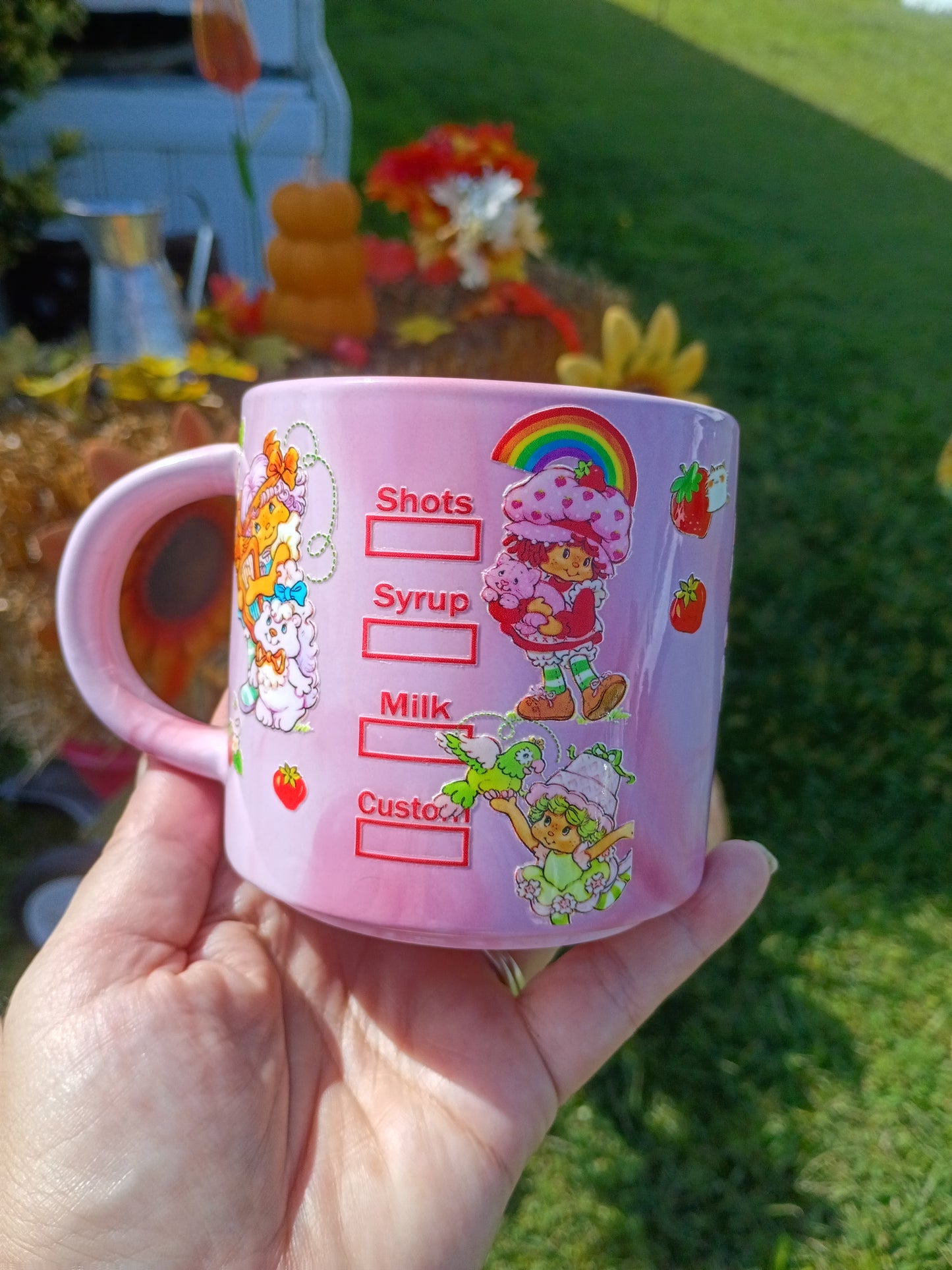 Strawberry Shortcake Inspired Pink Coffee Mug – Fun Retro Starbucks Parody