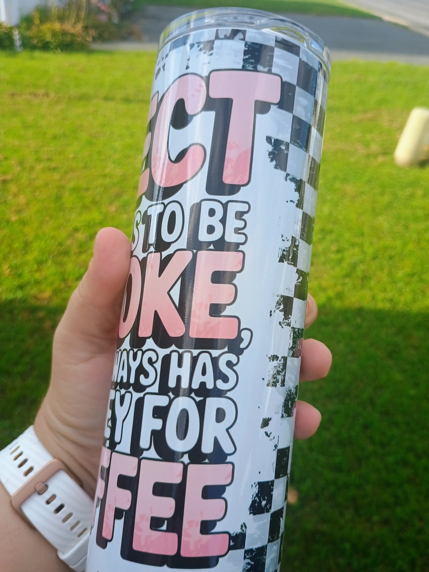 Suspect claims always broke but always has money for iced coffee 20 oz tumbler