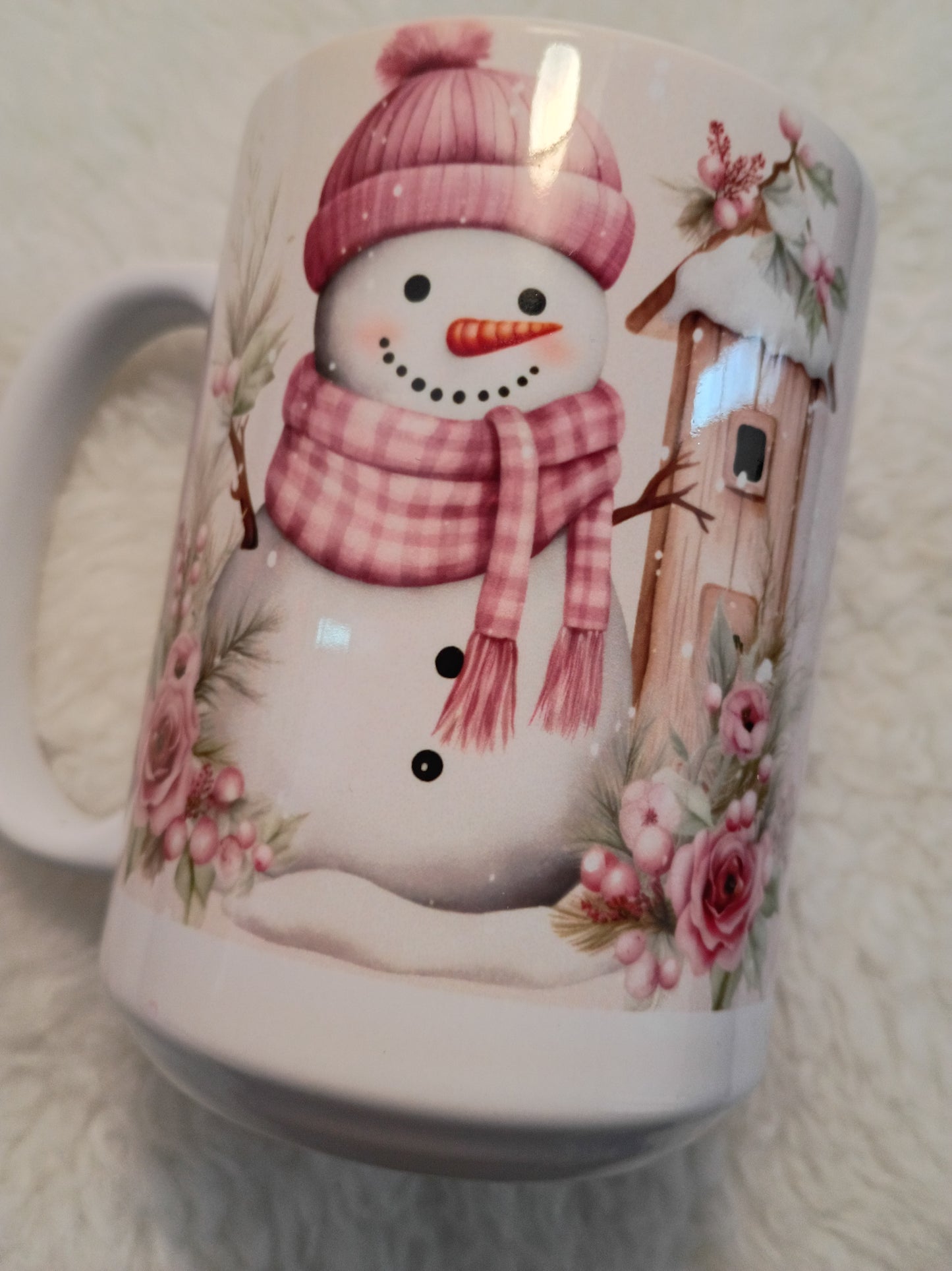 Pink Plaid Snowman 15 oz Mug – Cozy Winter Holiday Mug