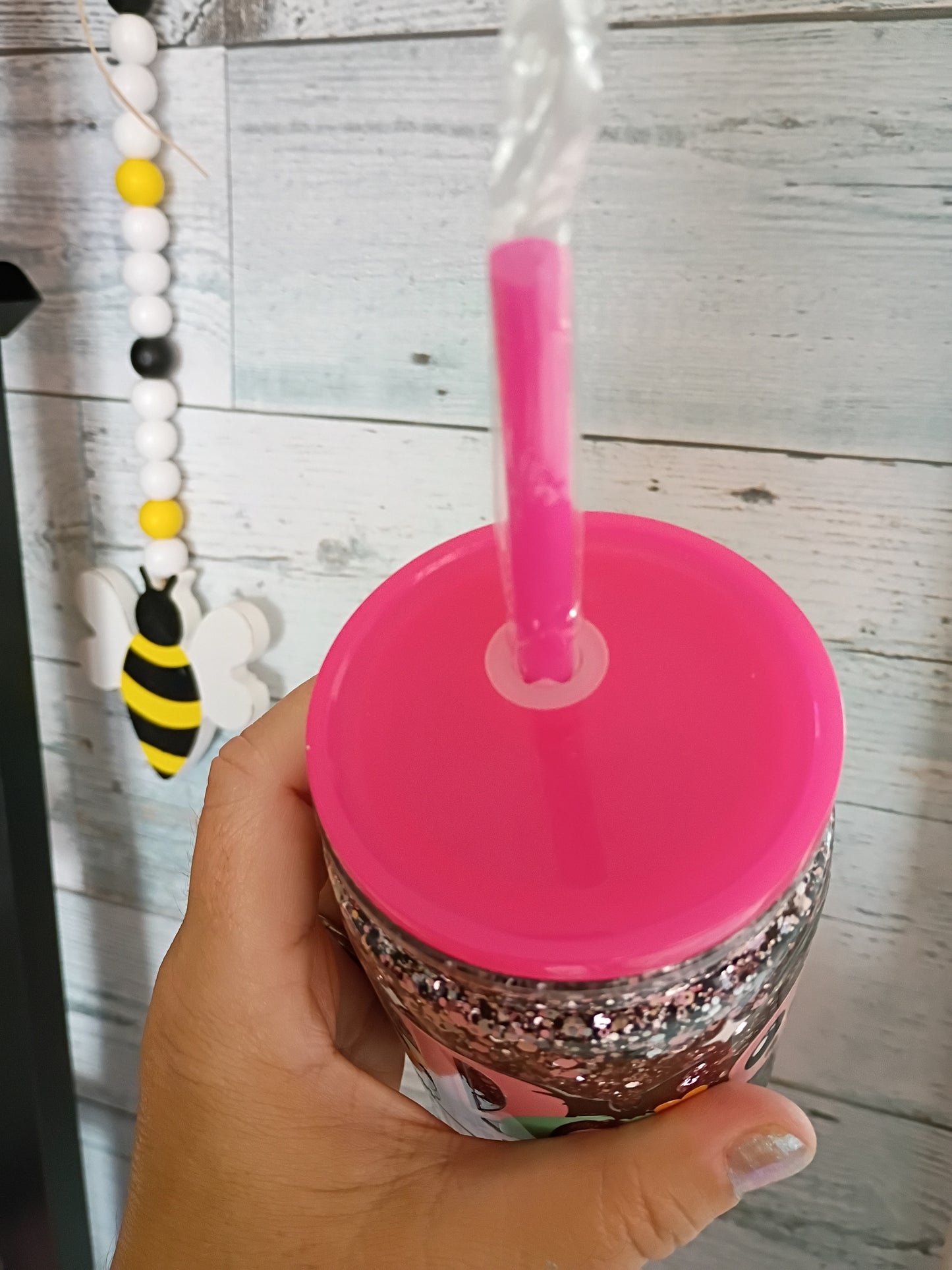 Spooky Season Snow Globe Plastic Can with Straw – Glitter Tumbler Cup