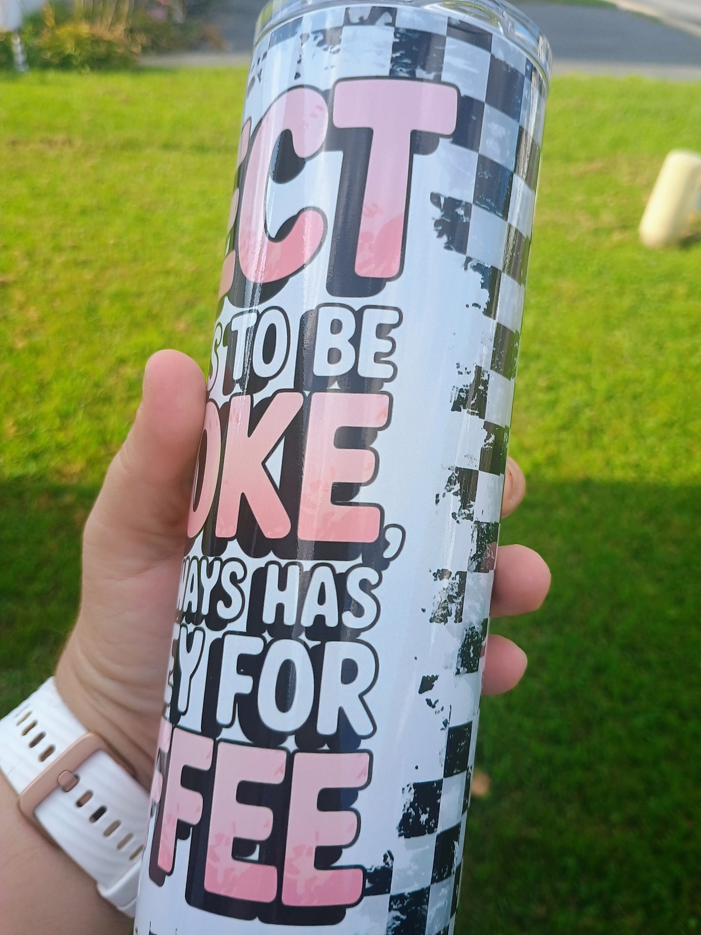 Suspect claims always broke but always has money for iced coffee 20 oz tumbler