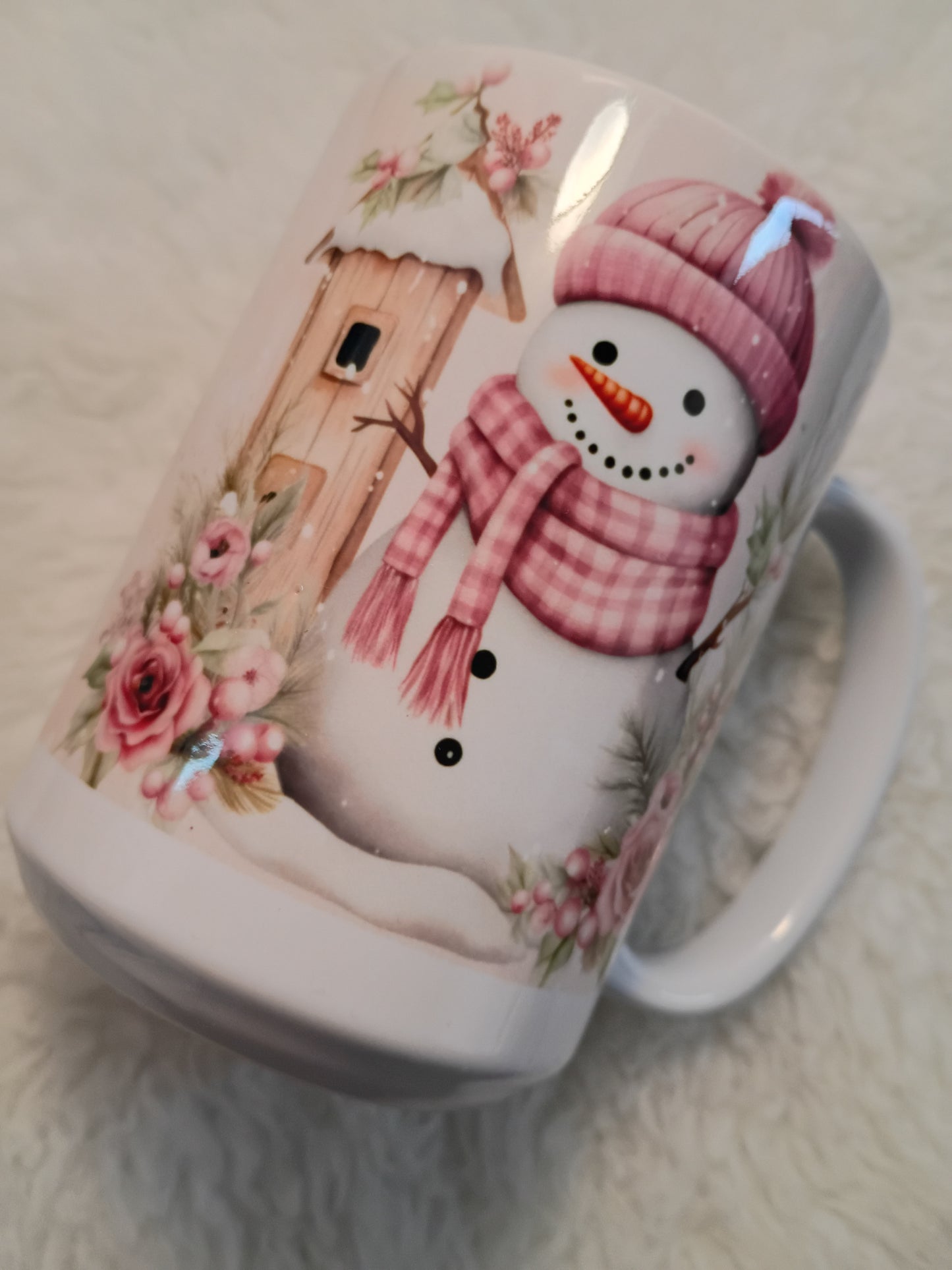 Pink Plaid Snowman 15 oz Mug – Cozy Winter Holiday Mug