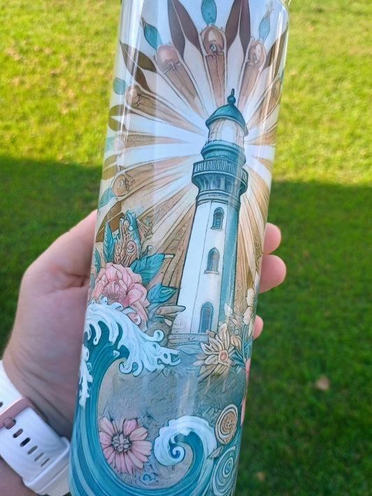 Let your light shine lighthouse boho style 20 oz tumbler