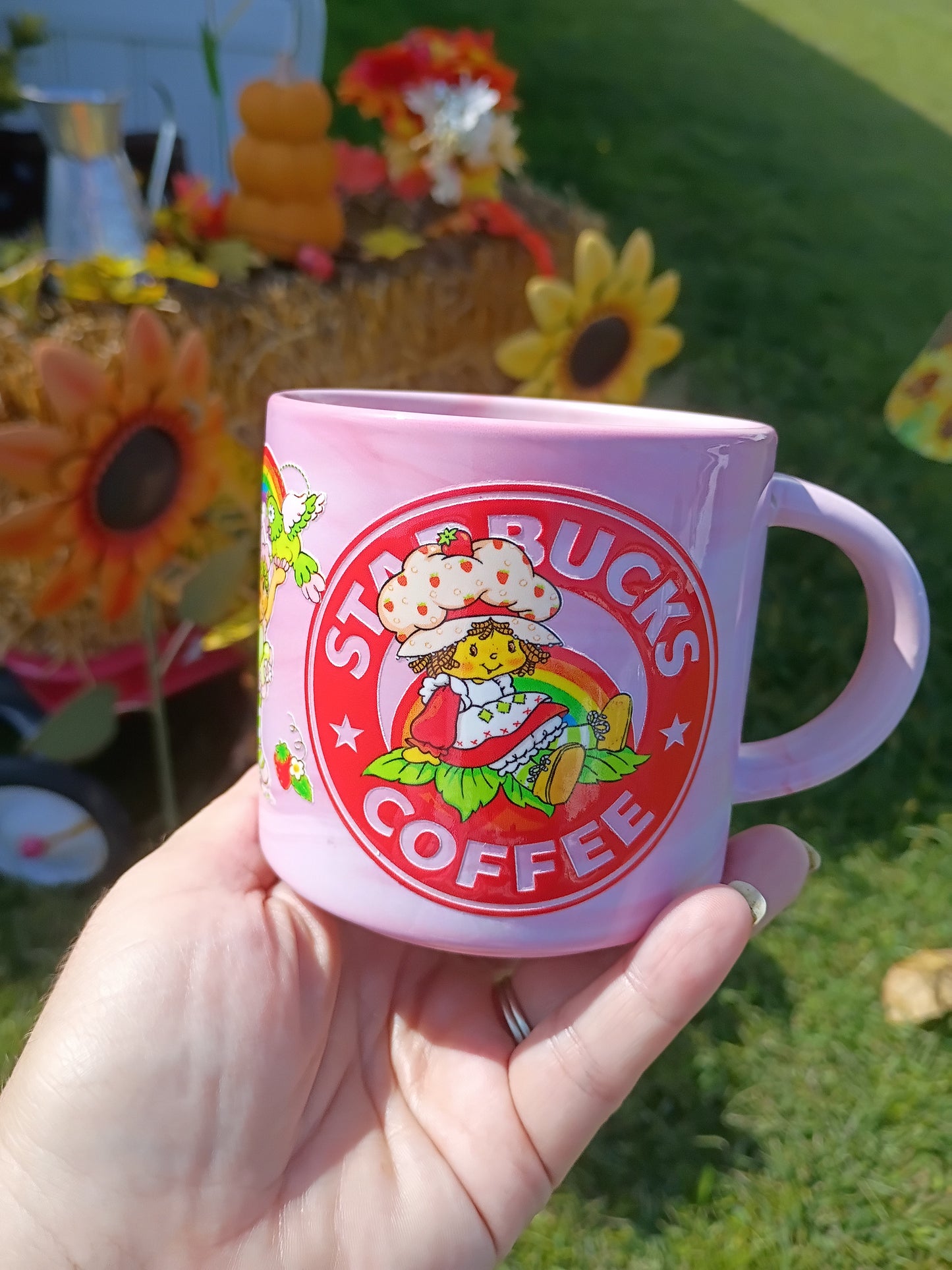 Strawberry Shortcake Inspired Pink Coffee Mug – Fun Retro Starbucks Parody
